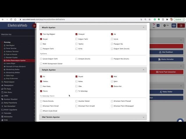 ElektraWeb- Online Rezervasyon Görünürlük ve Otel Özellikleri Ayarları
