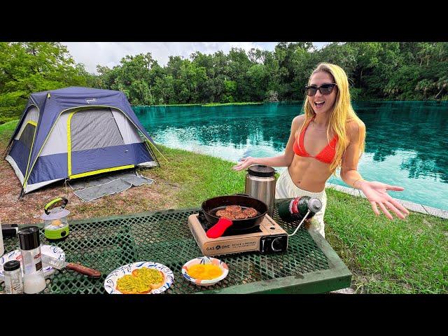 Camping, Cooking ASMR & Diving Beautiful Clear Water Springs!! (Alexander Springs Florida)