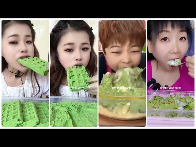 Best matcha green tea powder & Eating matcha powdered ice & matcha benefits & Matcha ice mukbang 153