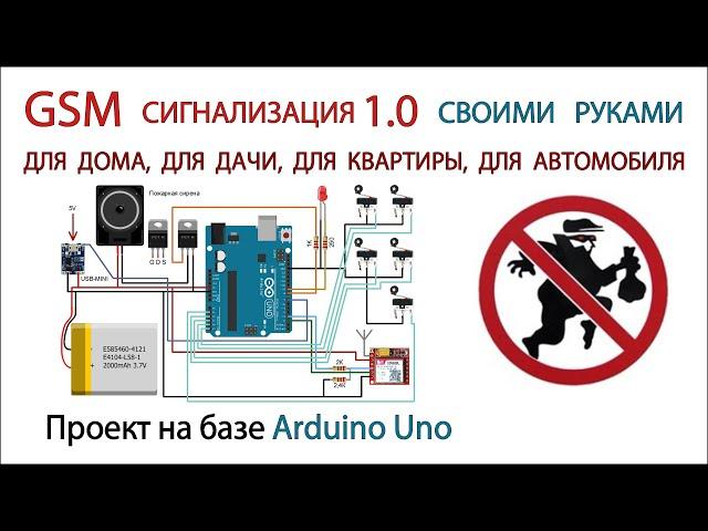 GSM сигнализация на базе Arduino uno и gsm модуля sim800l версия 1.0 Скачать прошивку бесплатно.