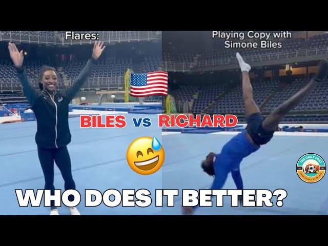 BTS: When Simone Biles and Fred Richard  try to copy each other's gymnastics moves 