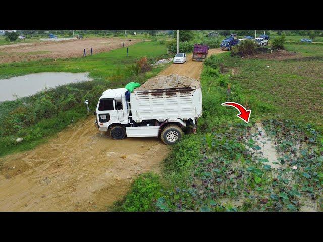 Great Project! Huge Size Landfill by KOMATSU D58-E Bulldozer Push Soil With DumpTruck 5T, Mix VDO