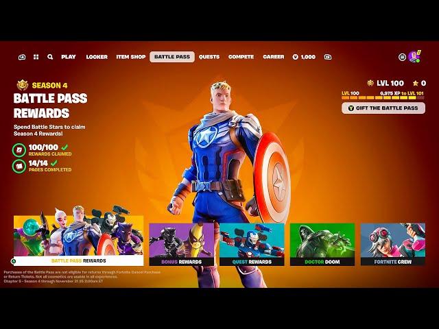 Fortnite Season 4 Battle Pass! (FULL SHOWCASE)