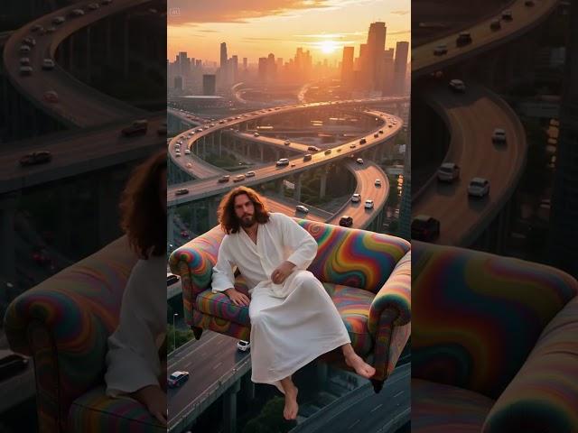 Jesus rests above the road, walking between passing cars#vfx #shorts #faith #amen #heaven #godisgood