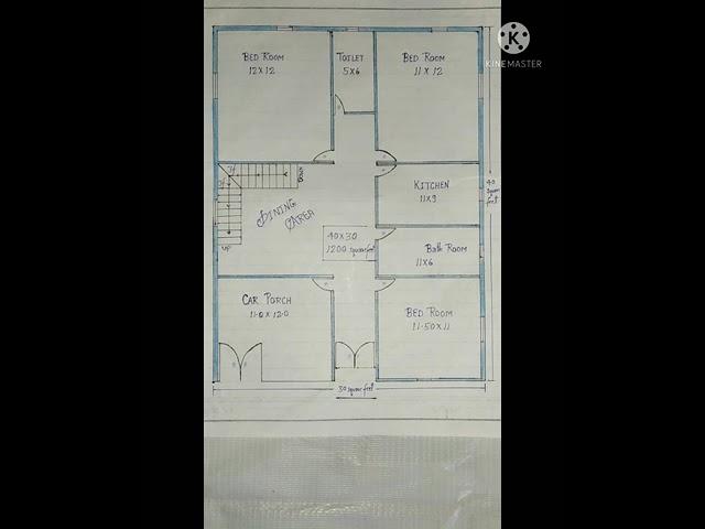 30*40 square feet house plans.3 Bedroom, Kitchen, Bathroom and Toilet.