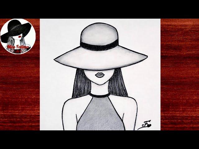 How to draw a girl wearing hat Step by Step - Easy girl drawing - Pencil drawing