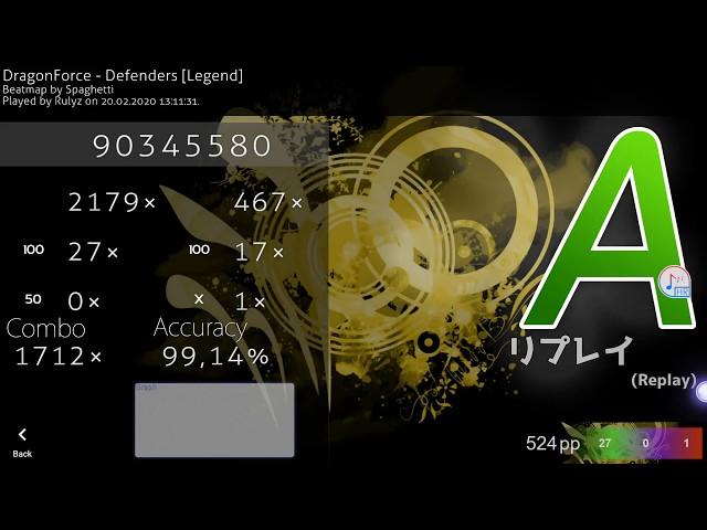 Rulyz | DragonForce - Defenders [Legend] +HR | %99.14 | 1xMiss 1xSB | 1712/2811x | 523.69pp