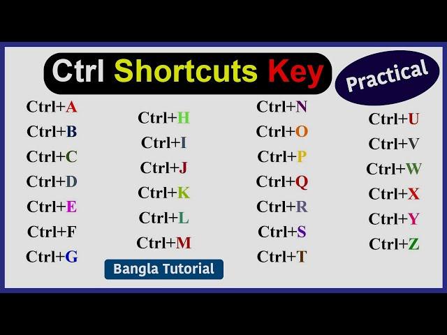 CTRL-A to Z shortcut keys | Keyboard Shortcuts Keys Bangla Tutorial | CTRL Shortcut Keys of Computer