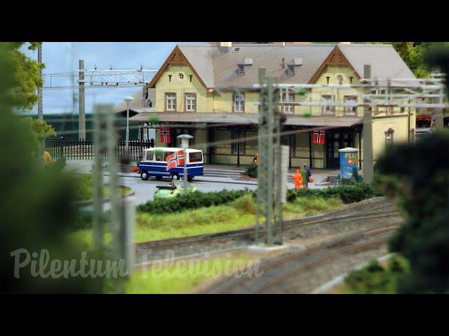 Model Train Layout of Hønefoss Railway Station by Norsk Modelljernbane