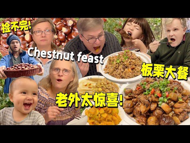 Wild chestnuts EVERYWHERE! Westerners eat every Chinese dish! 丹麦人板栗盛宴初体验!捡不完的板栗!做成一大桌中餐彻底被征服!