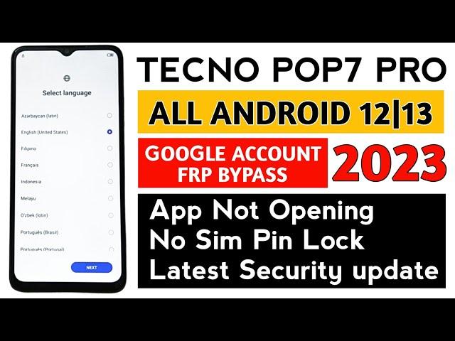 Tecno Pop 7 Pro Frp Bypass (Android 12/13) without pc [100%] working this method.