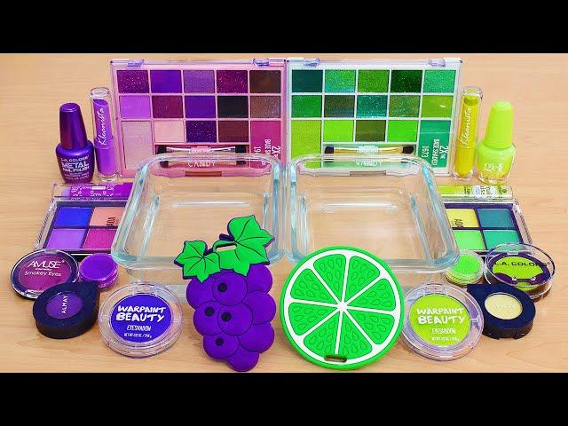 Grape vs Lime  - Mixing Makeup Eyeshadow Into Slime ASMR