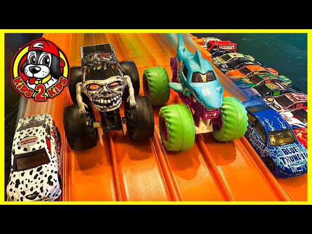 MONSTER TRUCKS VS RACE CARS - Our FAVORITE Monster Jam & Hot Wheels Racerverse RACING COMPILATION