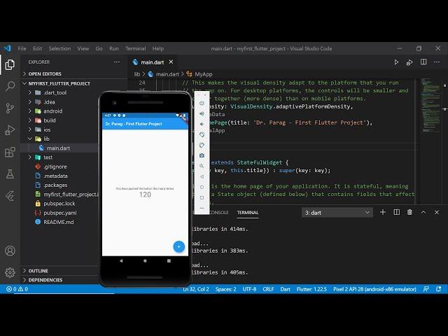 Create, Edit & Test First Flutter Project with Visual Studio Code -Demo with Installation of VS Code