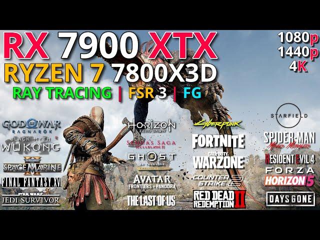 RX 7900 XTX + RYZEN 7 7800X3D | Test in 25 Games | 1080p - 1440p - 4K | Ray Tracing & FSR 3 | FG