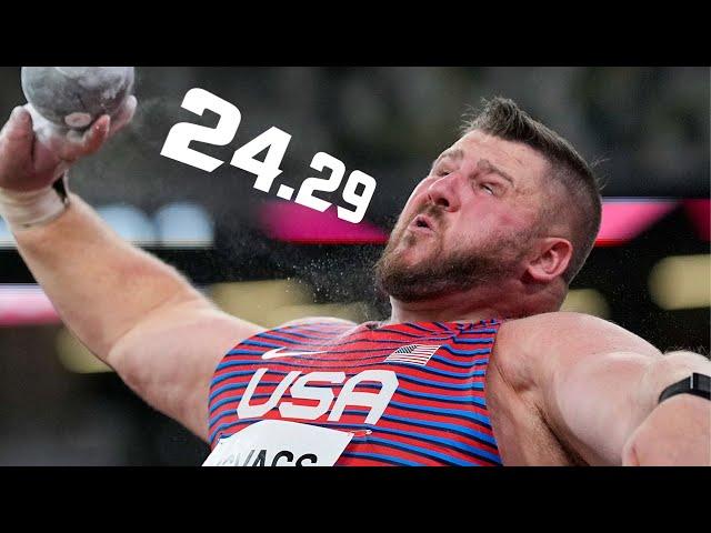 FARTHEST THROW EVER by a HUMAN?! | Joe Kovacs 24.29 Meter Shot Put Warm Up Analysis