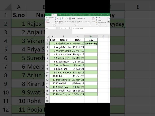 Finding Day of a given set of dates in  MS- EXCEL #exceltips #exceltricks  #excel.