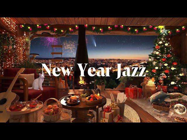 Instrumental New Year Jazz Music - Cozy Winter Night With Fireworks In New Year's Eve Ambience