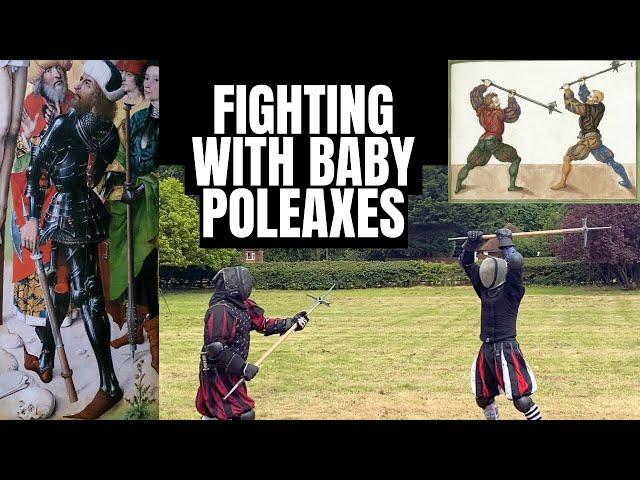 Poleaxe sparring with tiny poleaxes! Featuring training heads by Dominus Gladius.