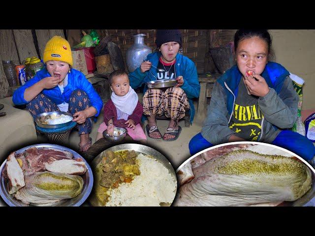 Village style Buffalo Tongue curry Recipe & rice cooking, Eating | Buff Tongue Recipe | Village vlog