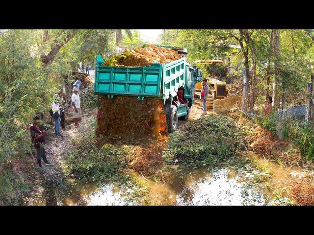 Beautiful Project Small Pond Filling By Bulldozer Cooperate Truck To Remove The Water