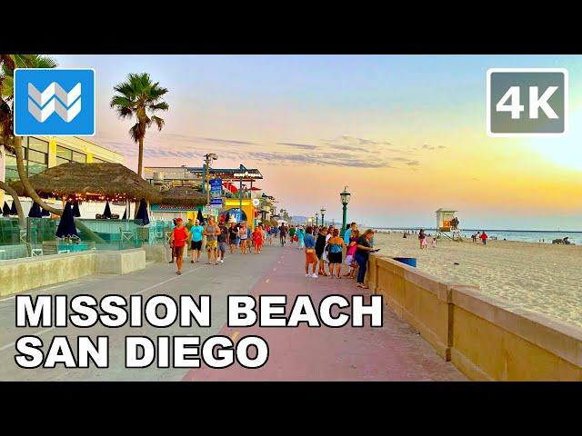 [4K] Mission Beach Boardwalk to Belmont Park in San Diego, California - Sunset Walking Tour 