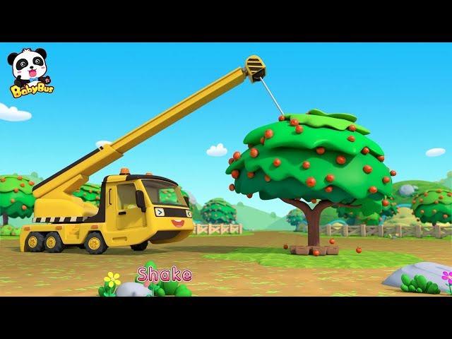 Toy Car Story: Waterwheel, Tractor, Crane | Baby Panda Plants Apple Trees | BabyBus