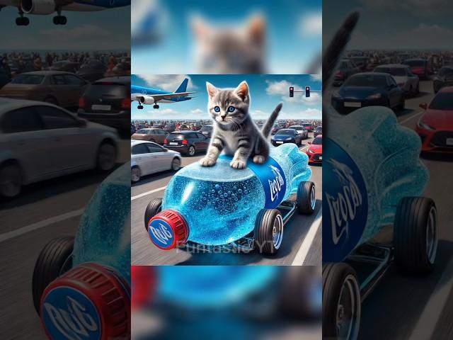 Kitten rides Blue Cola Car! #cats #cutecat #funny #catlovers