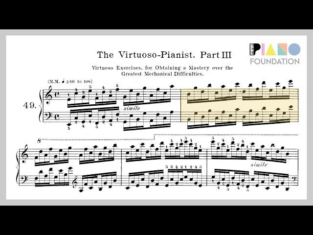 Hanon No. 49 - Stretches from the 1-4 and 2-5 fingers (Hanon Virtuoso Pianist with sheet music)