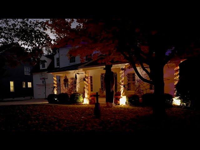 Autumn Night Walk Through American Neighborhood | Nature Sounds for Sleep and Study