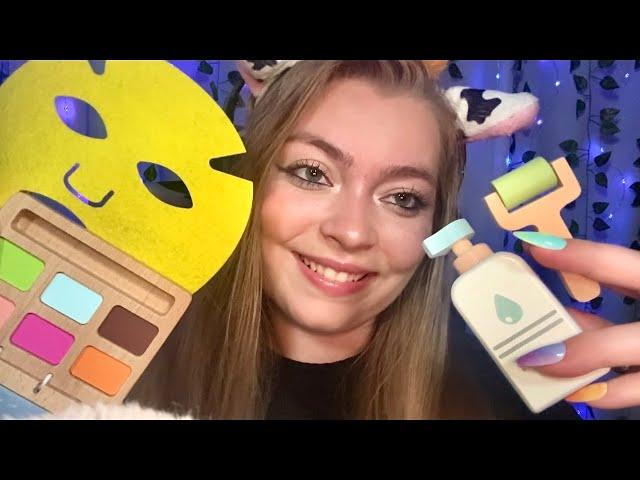 ASMR Wooden Skin Care & Wooden Makeup for sleep and relaxation (with layered sounds) 🪵