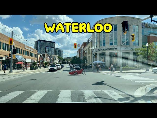 Driving around Waterloo Downtown, University of Waterloo and Laurier University Ontario Canada