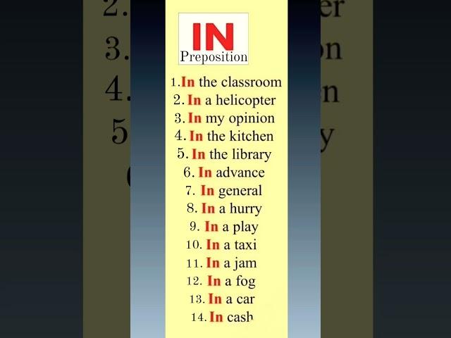 IN PREPOSITION || learn english easily || learning lane ||#englishvocabulary #youtubeshorts #english