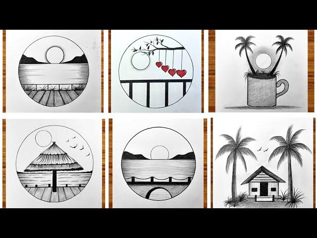 Easy circle scenery drawing / Easy drawing ideas for beginners / Step by step drawing #drawing