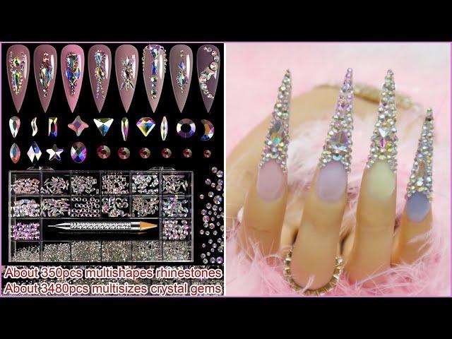 Spring French Pastel Bling Tip Stiletto Polygel Nails I Saviland Rhinestone Kit Review