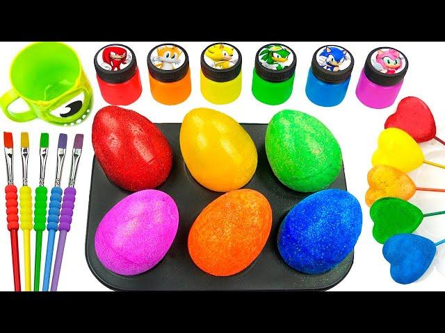 Satisfying Video Rainbow Mixing All Candy in Color EGGS Fruit Rainbow Glitter Lollipop Cutting ASMR