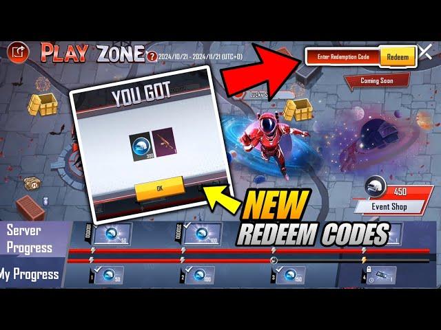  NEW 3 REDEEM CODES IN PUBG MOBILE | PLAY ZONE EVENT NEW REDEEM CODES | FREE REDEMPTION CODES PUBGM