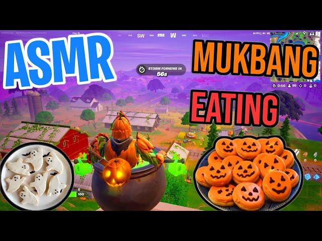 ASMR Gaming  Fortnite Mukbang Halloween Cookies Relaxing Eating and Spectating  Whispering 