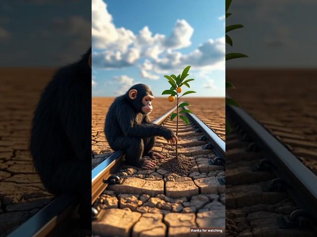 The monkey plants a mango tree on the railway track  #ai #mango #monkey