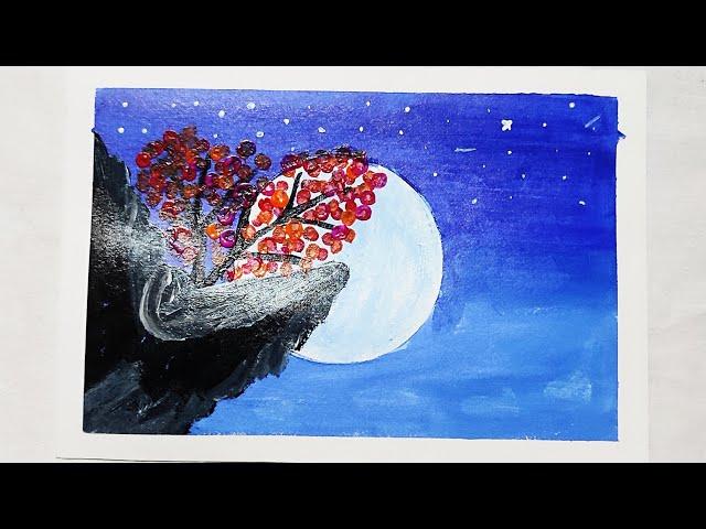 Sunset painting | Oil pastel drawing moonlight | Moonlight painting easy