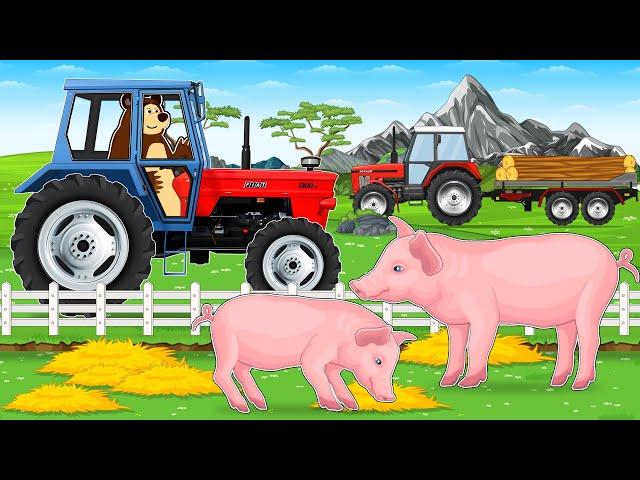 Farmer Hardwork: Tractor and Pig Transport on Trailer - Building a Pigsty | Vehicles Farm Animated