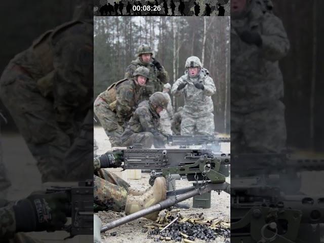 German soldier firing an M2 machine gun for the first time