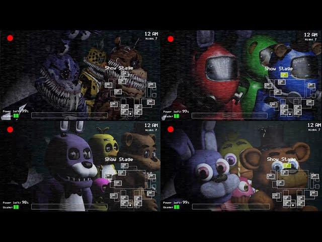 FNaF 1 but every Mod, the Stage is changed! (FNaF 1 Mods)