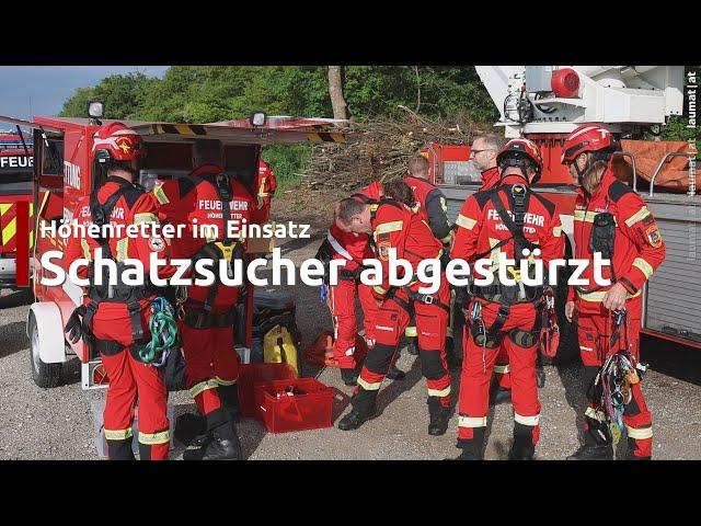 Abgestürzter Schatzsucher durch Höhenretter der Feuerwehr aus Steilhang in Lambach gerettet