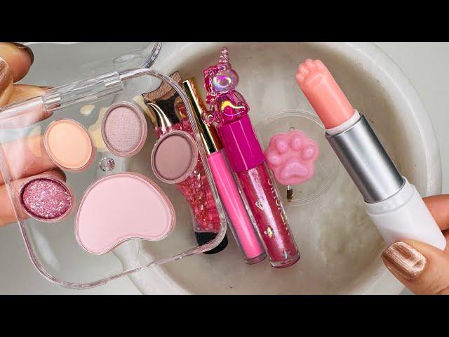 Coloring Slime with Cute Pink🩷 Paw Lipstick  Lip Balm & Eyeshadow! ASMR & Satisfying Makeup Slime!