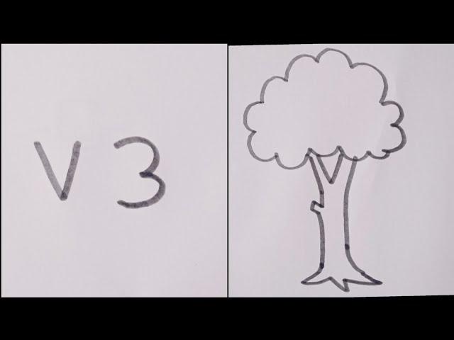 How to draw a Tree || Very easy method tree drawing from letter v and number 3.