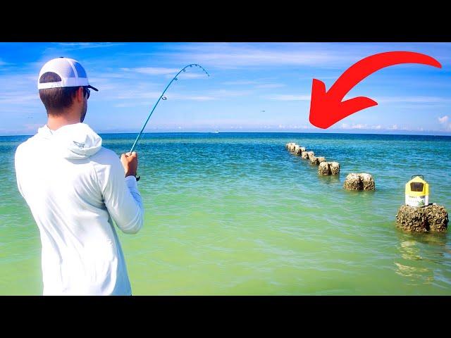 Beach Fishing LIVE Shrimp Along A Broken-Down Seawall