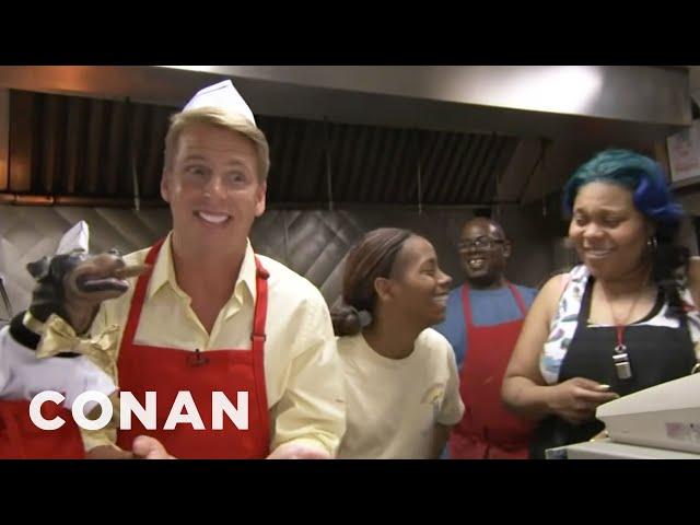 Jack McBrayer & Triumph Visit Chicago's Wiener's Circle | CONAN on TBS