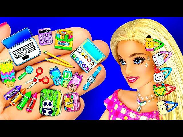 16 DIY MINIATURE PAPER SCHOOL SUPPLIES for BARBIE DOLL + PDF TEMPLATE