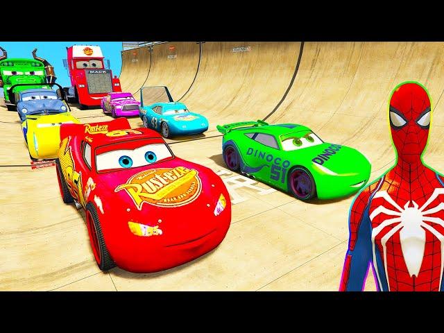 SPIDERMAN McQueen Friends Twin GODZILLA Ramp ! SUPERHEROES HULK All Disney Cars MACK TRUCK  - GTA V